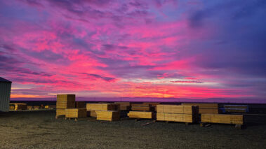 Manufacturing facility with sunset
